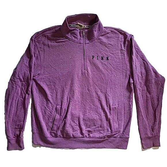 Victoria’s Secret Pink #86 Love Pink Logo 1/4 Zip Purple Sweatshirt Size M - Picture 1 of 7